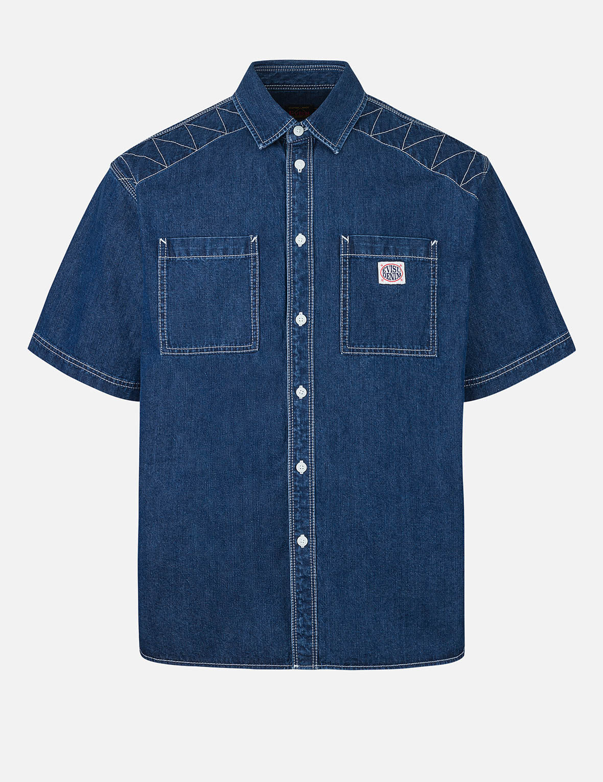 Logo Embroidery Fashion Fit Denim Short-Sleeves Shirt